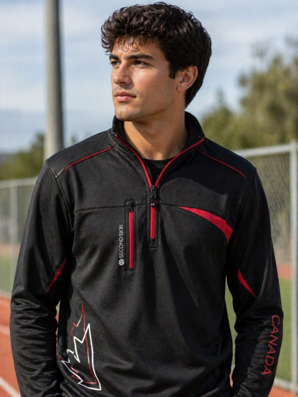 Second Skin Men's 1/4 Zip Mock Neck Pullover Logo Chest Pocket Black Size Large